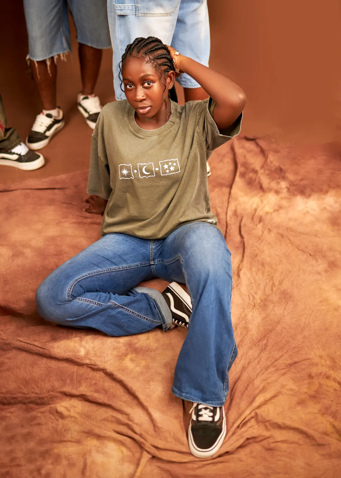 Kairova 224 Acid Wash Tee, Seated Studio Editorial