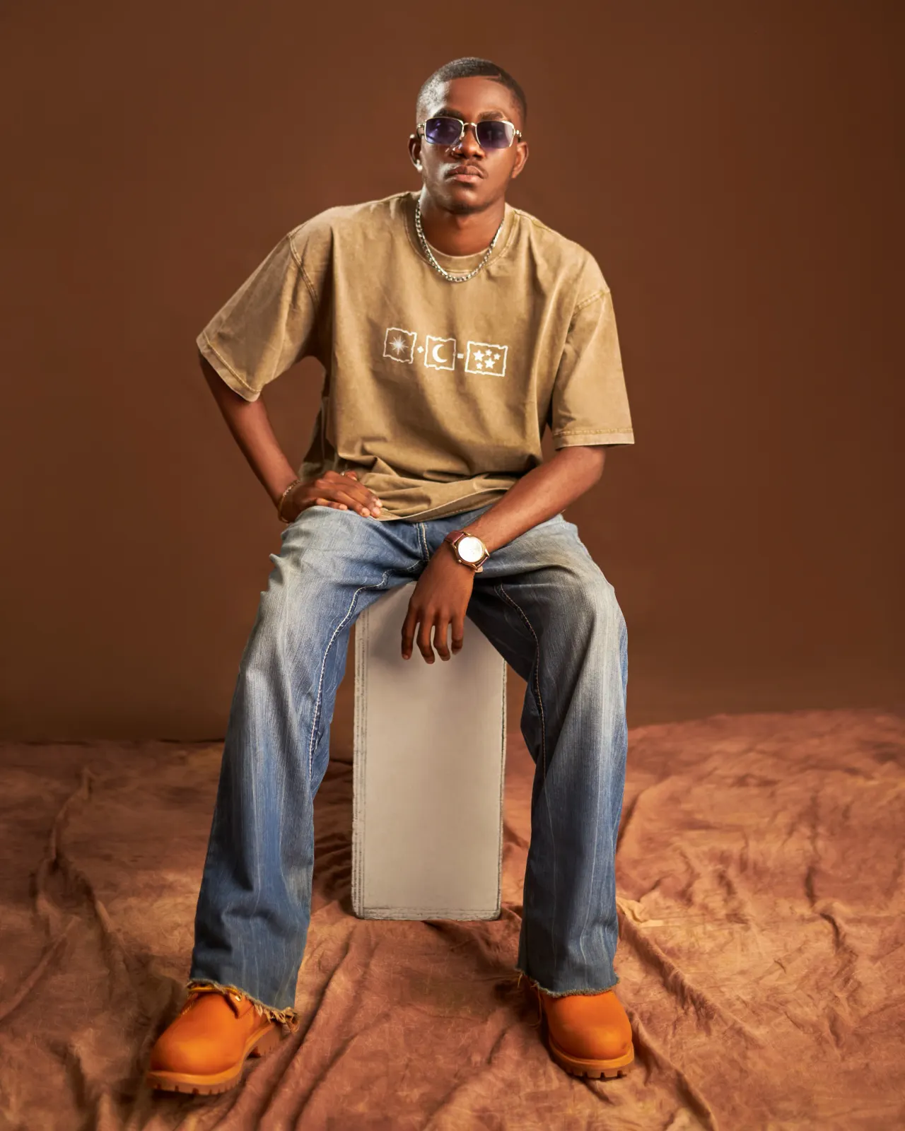 Kairova 224 Acid Wash Tee, Seated Casual Look